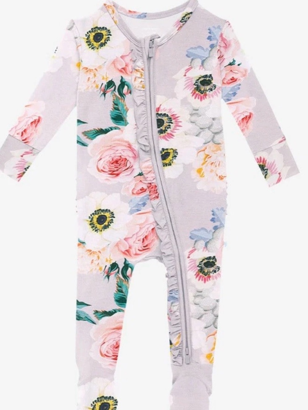Footie Ruffled Zippered One Piece in French Gray Size 12-18 mos
